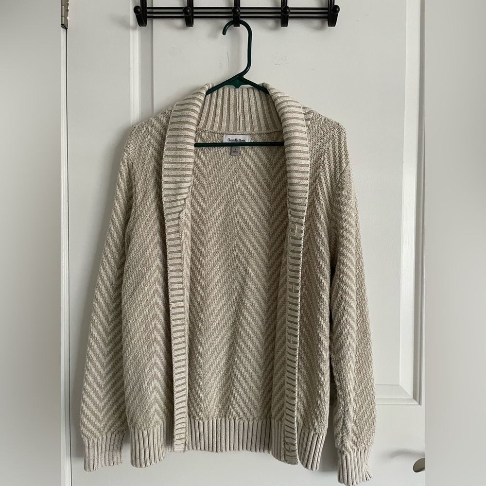 Goodfellows men’s tan shawl collared sweater, small